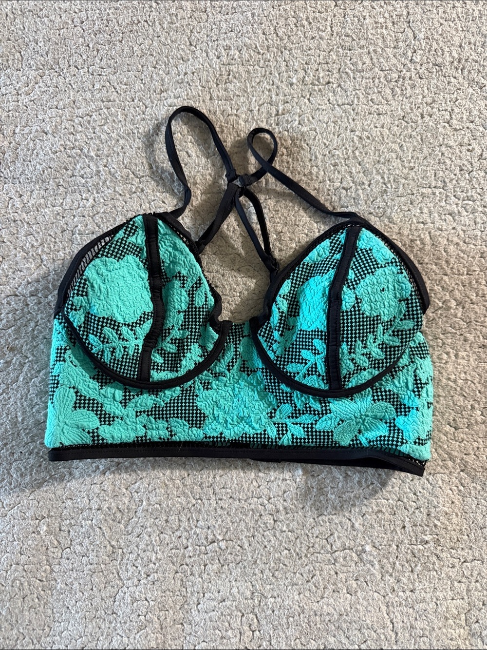 Nanette Lepore Turquoise & Black Lace-Overlay Bikini Top Small